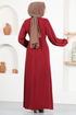 Belted Dress ASN216 Burgundy - Thumbnail