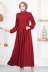 Belted Dress ASN216 Burgundy - Thumbnail