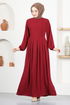 Belted Dress ASN216 Burgundy - Thumbnail