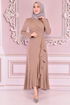 Belted Dress Beige KBR5078 - Thumbnail