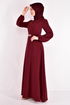 Belted Dress Burgundy ASM2534 - Thumbnail