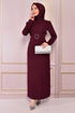 Belted Dress Burgundy ASM2558 - Thumbnail