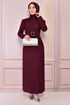 Belted Dress Burgundy ASM2558 - Thumbnail