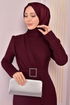 Belted Dress Burgundy ASM2558 - Thumbnail