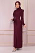 Belted Dress Burgundy ASM2558 - Thumbnail