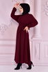 Belted Dress Burgundy END5301 - Thumbnail