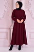 Belted Dress Burgundy END5301 - Thumbnail