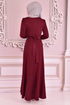 Belted Dress Burgundy KBR5078 - Thumbnail