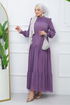 Belted Dress EFS444 Lilac - Thumbnail