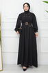 Belted Dress EFS519 Black - Thumbnail