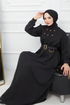 Belted Dress EFS519 Black - Thumbnail