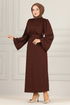 Belted Dress END5439 Brown - Thumbnail