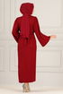 Belted Dress END5439 Burgundy - Thumbnail