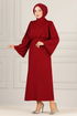 Belted Dress END5439 Burgundy - Thumbnail