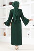 Belted Dress END5439 Emerald - Thumbnail