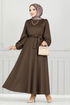 Belted Dress END5565 Brown - Thumbnail