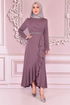 Belted Dress Lilac KBR5078 - Thumbnail