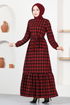 Belted Dress MSL1133 Burgundy - Thumbnail