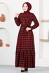 Belted Dress MSL1133 Burgundy - Thumbnail