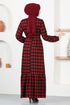 Belted Dress MSL1133 Burgundy - Thumbnail