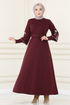 Belted Dress MSL1610 Burgundy - Thumbnail