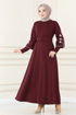 Belted Dress MSL1610 Burgundy - Thumbnail