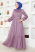 Belted Dress MSL4003 Dark Lilac - Thumbnail