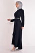 Belted Dress Navy blue KBR5078 - Thumbnail