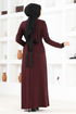 Belted Dress NYA2644 Burgundy - Thumbnail