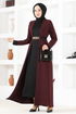 Belted Dress NYA2644 Burgundy - Thumbnail