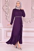 Belted Dress Purple KBR5078 - Thumbnail