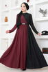 Belted Evening dress ASM2685 Burgundy - Thumbnail