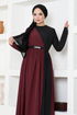 Belted Evening dress ASM2685 Burgundy - Thumbnail