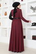 Belted Evening dress ASM2685 Burgundy - Thumbnail