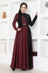 Belted Evening dress ASM2685 Burgundy - Thumbnail