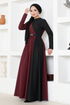 Belted Evening dress ASM2685 Burgundy - Thumbnail