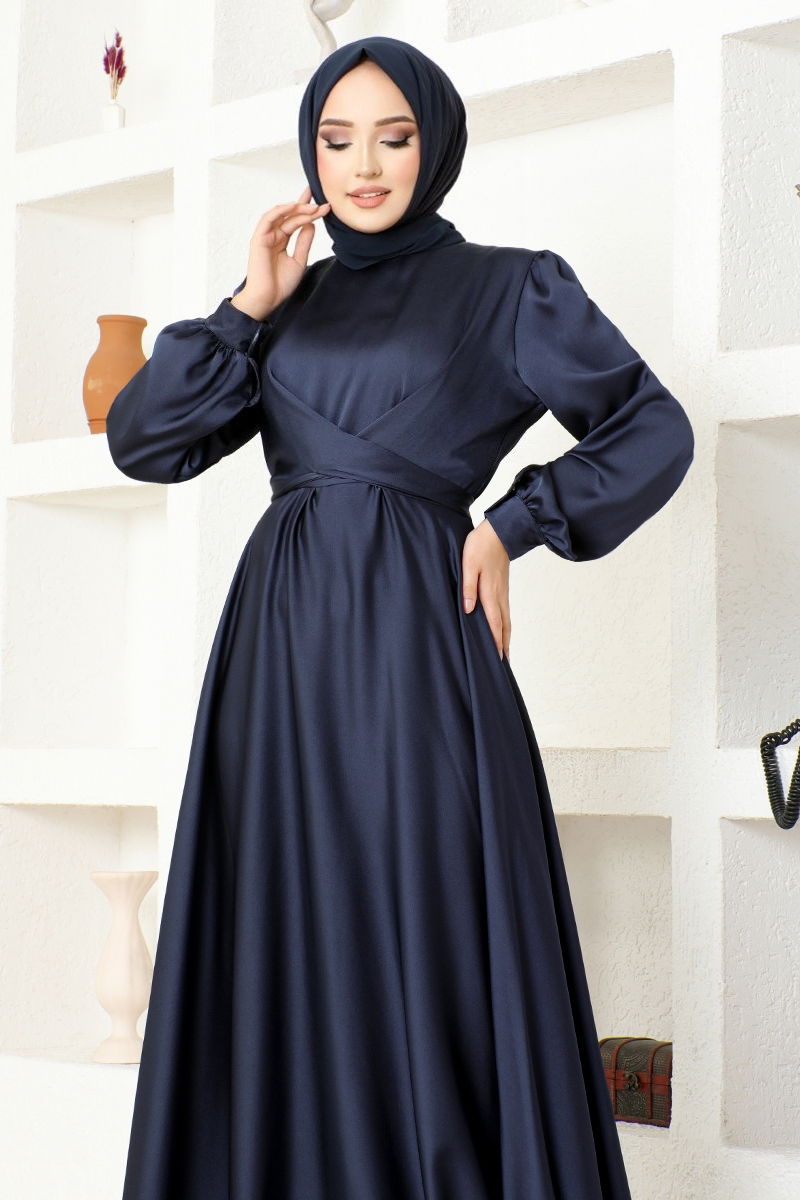 Belted Evening dress Navy blue