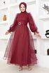 Belted Evening dress END5600 Burgundy - Thumbnail