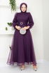 Belted Evening dress END5600 Damson - Thumbnail