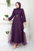 Belted Evening dress END5600 Damson - Thumbnail