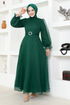 Belted Evening dress END5600 Emerald - Thumbnail