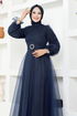 Belted Evening dress END5600 Navy blue - Thumbnail