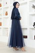 Belted Evening dress END5600 Navy blue - Thumbnail