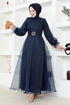 Belted Evening dress END5600 Navy blue - Thumbnail