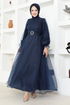 Belted Evening dress END5600 Navy blue - Thumbnail