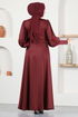 Belted Evening dress MSL5987 Burgundy - Thumbnail