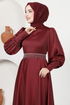 Belted Evening dress MSL5987 Burgundy - Thumbnail