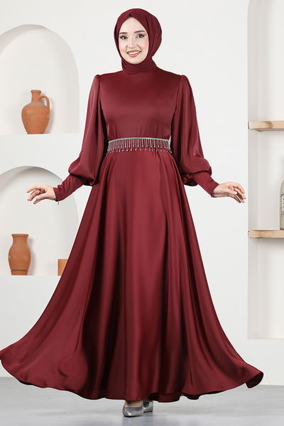 MSL - Belted Evening dress MSL5987 Burgundy