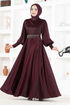 Belted Evening dress MSL5987 Damson - Thumbnail