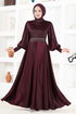 Belted Evening dress MSL5987 Damson - Thumbnail